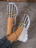 Casual Houndstooth Print Chain Mesh Shoes Summer Walking Sports Flat Shoes Women Breathable Loafers - ZENICO