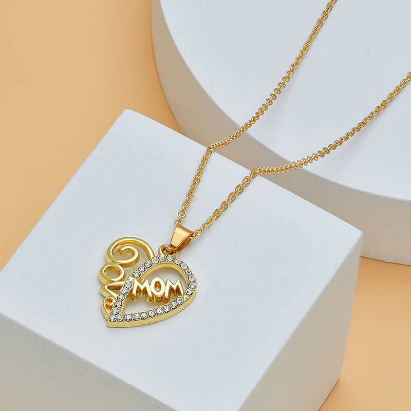 Mother's Day Mom Heart Shape With Diamond Letter Necklace - ZENICO