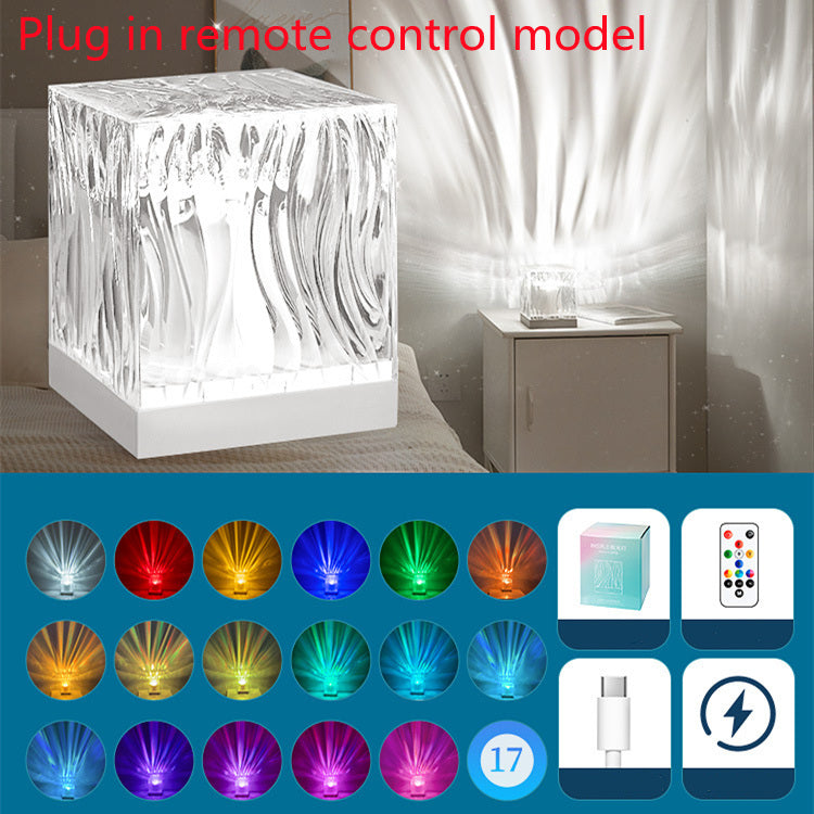 LED Water Ripple Ambient Night Light USB Rotating Projection Crystal Table Lamp RGB Dimmable Home Decoration 16 Color Gifts - ZENICO